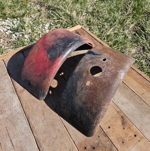Pair of Vintage Motorcycle Fenders - Red and Rust Patina, Garage Decor